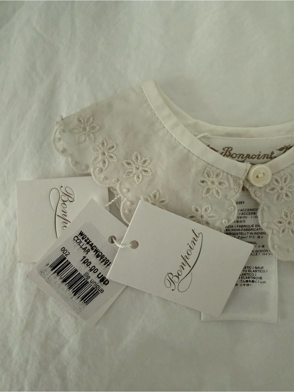 Bonpoint White Collar with Floral Eyelet Lace for Baby.